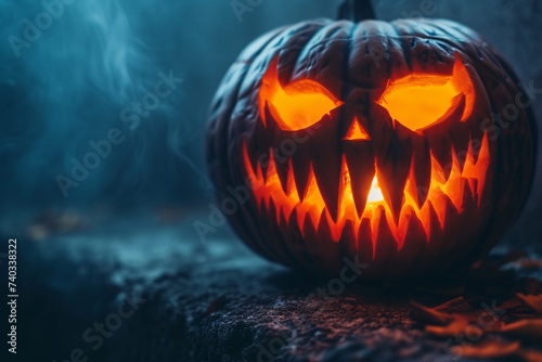 Wallpaper Mural Gros plan sur une citrouille terrifiante dans la lueur de la nuit » IA générative Torontodigital.ca