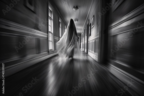 Papier peint Fantôme circulant dans les couloirs d'une vieille maison » IA générative