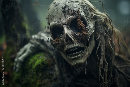 Une vieille femme zombie perdue dans la forêt » IA générative