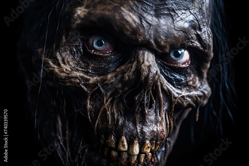 Gros plan sur le visage d'un zombie aux yeux bleus » IA générative
