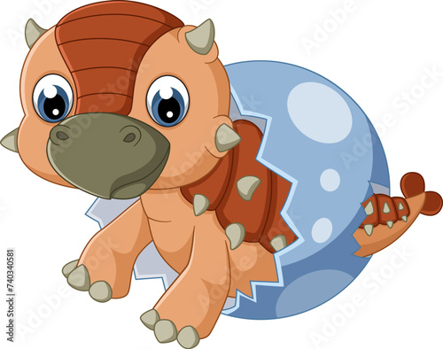 Cartoon baby ankylosaurus hatching from egg