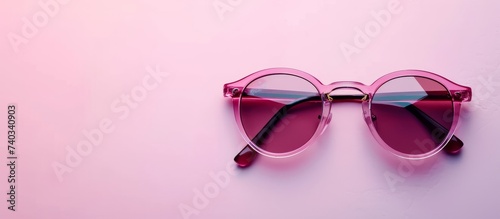 Stylish trendy sunglasses with reflective lenses on a vibrant pink background