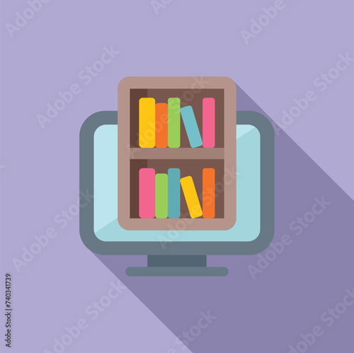Online bookstore icon flat vector. Distance literature. Read computer digital