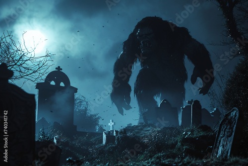 Un ogre marchant dans un vieux cimetière la nuit » IA générative