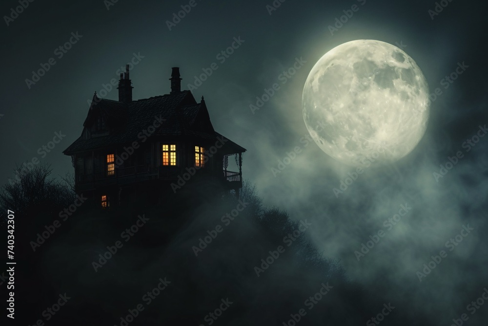 Une vieille maison hantée éclairée un jour de pleine lune » IA générative Une vieille maison hantée éclairée un jour de pleine lune » IA générative