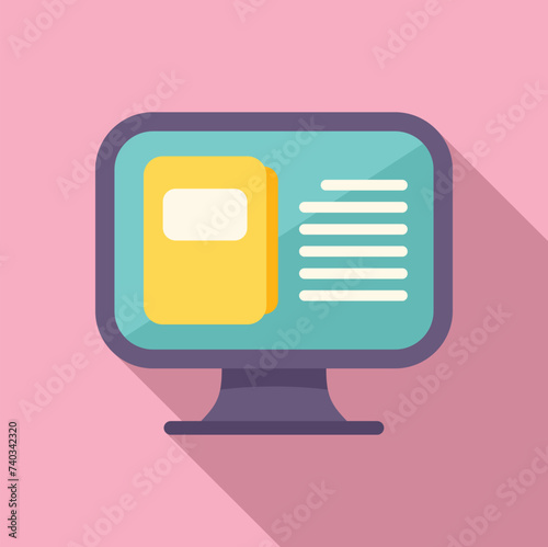 Computer book store icon flat vector. Internet based. Pc electronic work