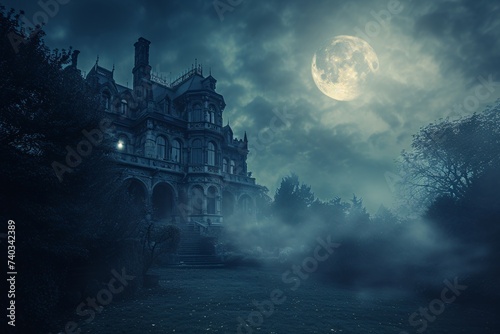 Une maison hantée la nuit un jour de pleine lune » IA générative photo