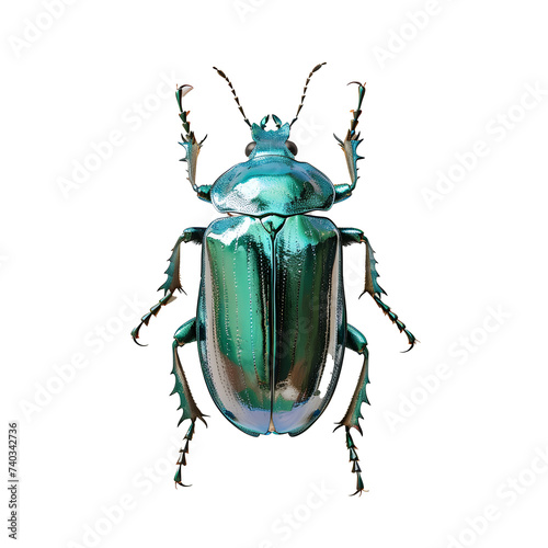 Green Beetle on White Background