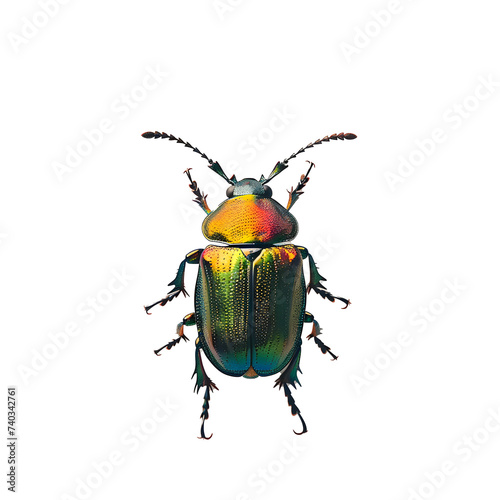 Green and Yellow Beetle on White Background