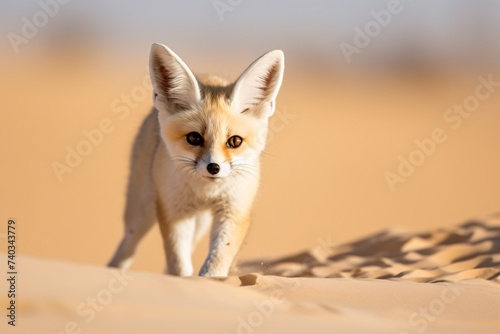 Jeune renard des sables marchant dans le d  sert    IA g  n  rative