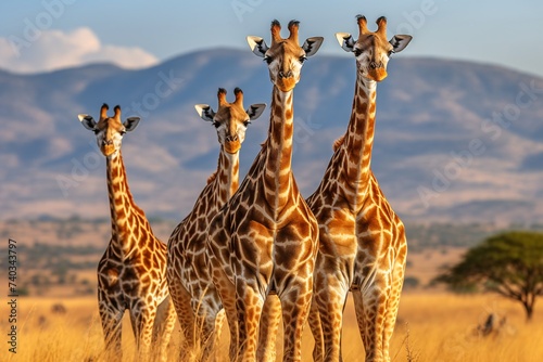 Groupe de girafes se promenant dans la savane » IA générative © Maelgoa