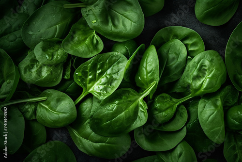 Fresh spinach leaves with vibrant green hue.