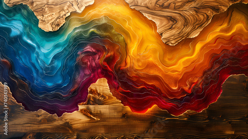 Wallpaper Mural Abstract wood and colored epoxy resin texture background. Captivating image for printing. Contemporary art. Intricate details. Rich colors Torontodigital.ca