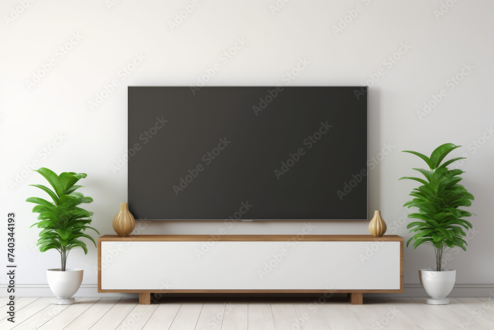 Empty White TV Screen Mockup in Minimalistic Setting Empty White TV Screen Mockup in Minimalistic Setting