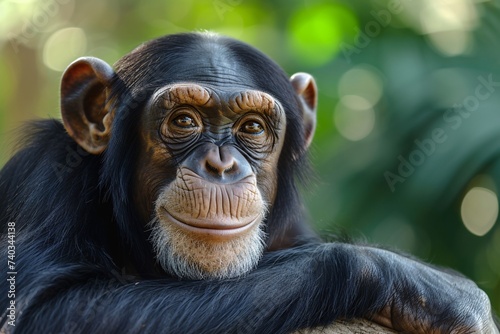 Gros plan sur un chimpanzé dans la jungle » IA générative © Maelgoa