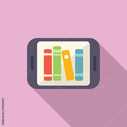 Tablet online books icon flat vector. Read person guide. Books collection