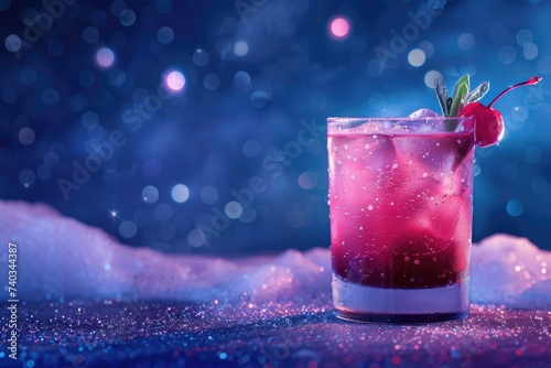 A refreshing pink cocktail adorned with a cherry perched delicately on the rim, tempting the viewer with its vibrant colors and inviting appearance