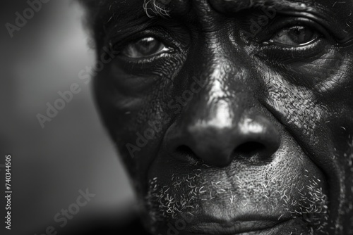 A black and white portrait capturing the essence of an elderly man  his weathered features reflecting a lifetime of experiences and stories