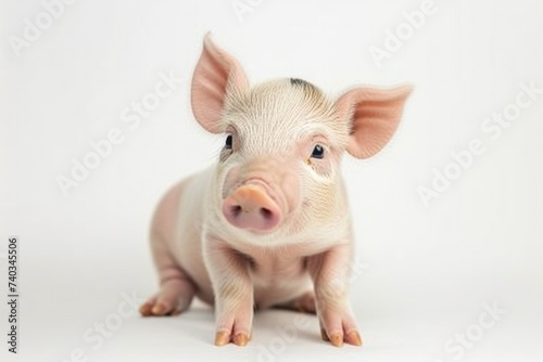 A little pig stood and watched from the side. white background