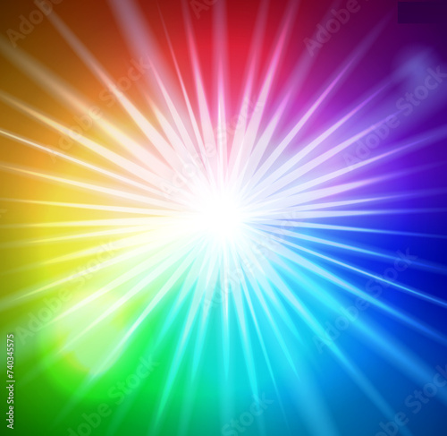 Colorful glowing bright light background or rainbow shining star sparkling concept. 3D Illustration