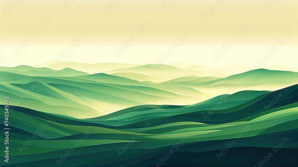 Illustration Design of Abstract Green Mountains and Hills Landscape Wallpaper Background. Nature
