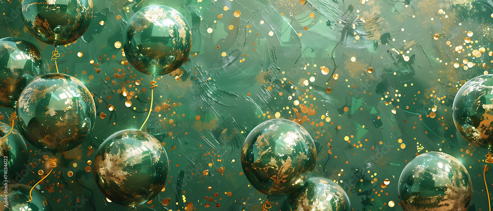 custom made wallpaper toronto digitala bunch of green and gold balloons with gold confetti on them and a green background