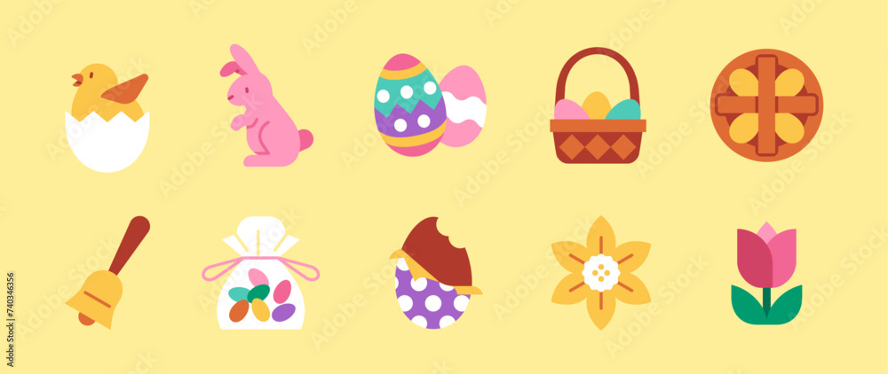 A set of flat icons related to easter