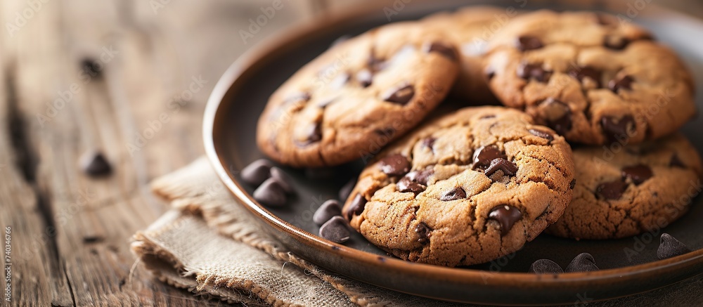 a pile of cake with freshly baked chocolate chips and served on a plate a pile of cake with freshly baked chocolate chips and served on a plate