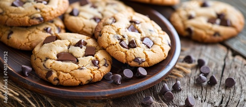 a pile of cake with freshly baked chocolate chips and served on a plate