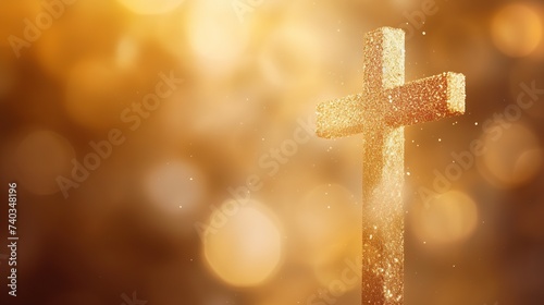 Majestic cross golden bokeh background, conveying hope and spiritual inspiration, Good Friday and Easter Sunday concept