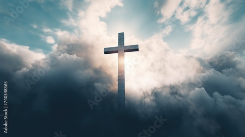 Majestic cross with cloud, conveying hope and spiritual inspiration, Good Friday and Easter Sunday concept