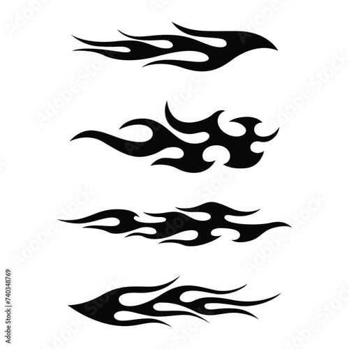 Collection of burning flame striped vehicle wrap stickers. Tribal fire tattoos