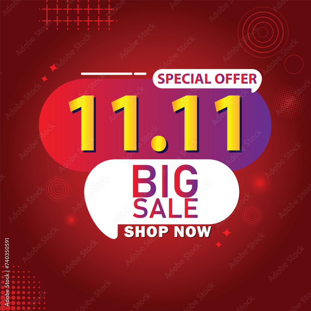Fototapeta premium Sale banner template design 11.11 . SPECIAL OFFER, FLASH SALE, MEGA SALE