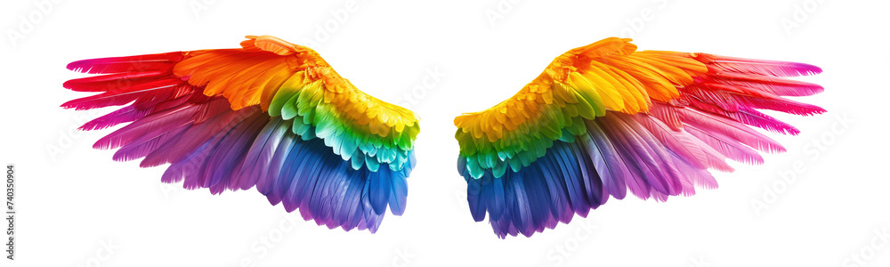 Fototapeta premium Rainbow pride wings isolated on transparent background.
