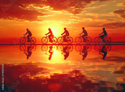 some people are biking  in the style of vray  graflex speed graphic  group material  high resolution 