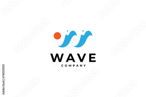 W letter with wave logo design template