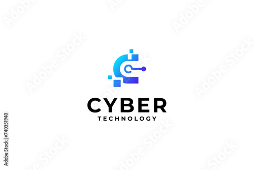 initial letter C for technology logo design
