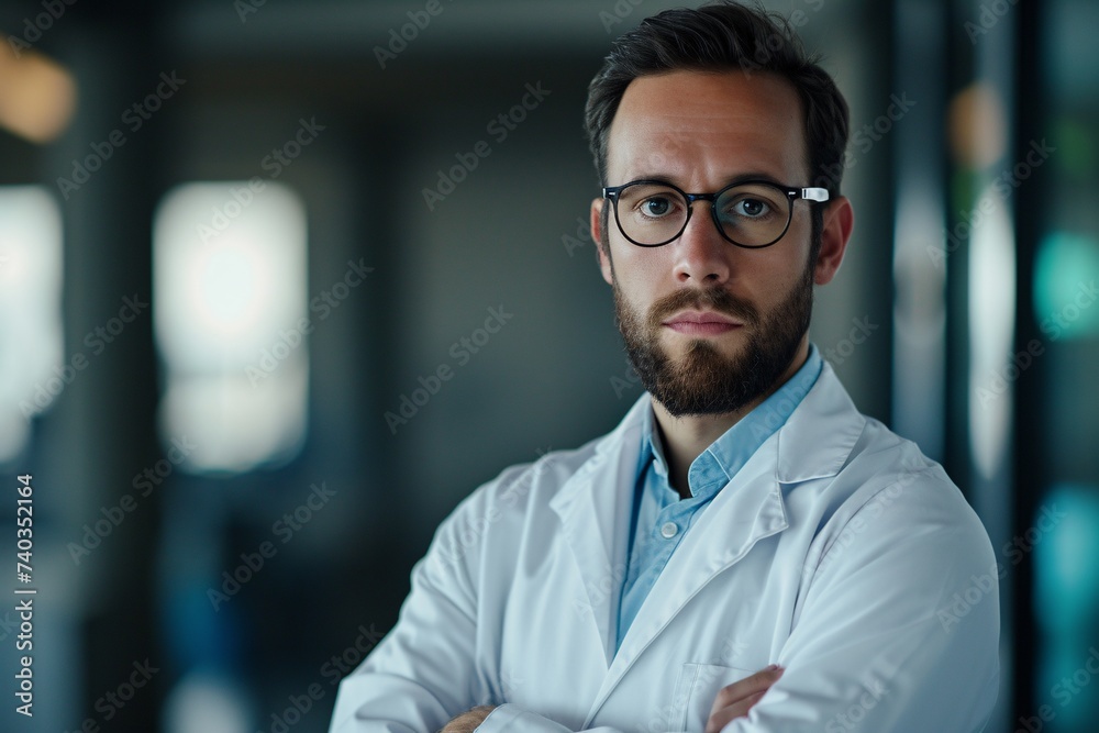 Gros plan sur un scientifique à lunettes dans un laboratoire » IA générative Gros plan sur un scientifique à lunettes dans un laboratoire » IA générative