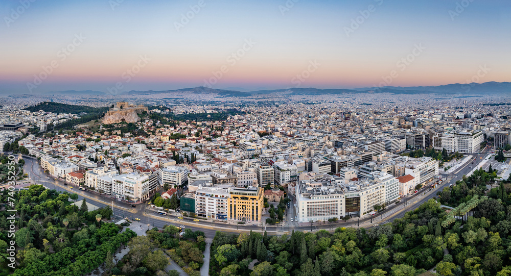 Downtown Athens, Greece Sunrise Skyline Aerial