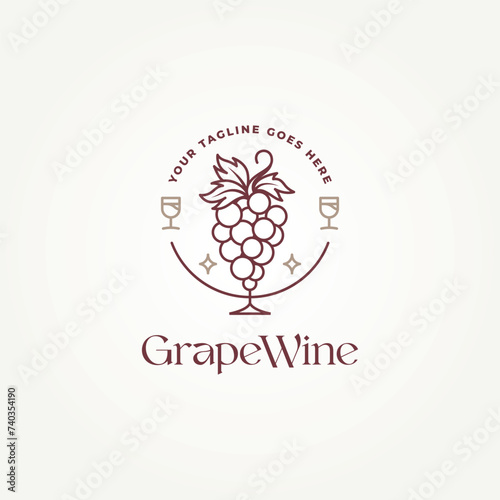 minimalist grape wine line art icon logo template vector illustration design. simple modern restaurant, bar, club logo concept