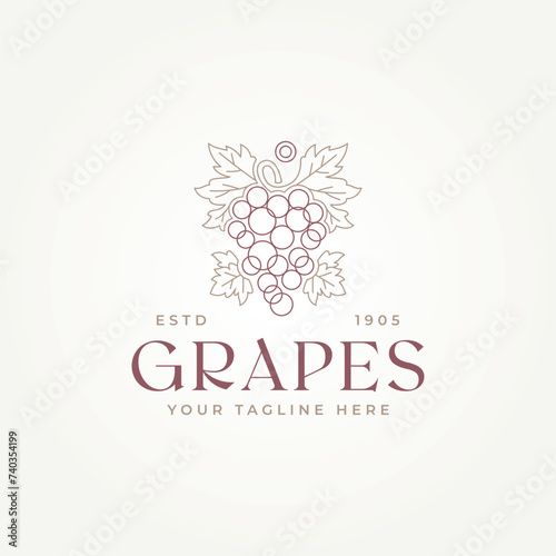 minimalist elegant grape fruit line art icon logo template vector illustration design