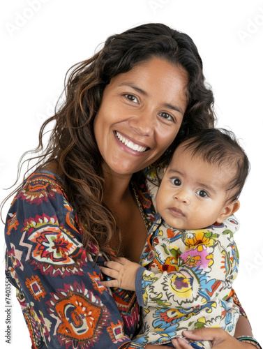 latin mother holding her newborn baby transparent background