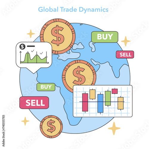 Global Trade Dynamics concept. Flat vector illustration.