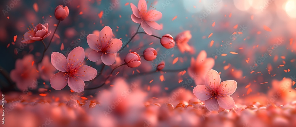 Kirschblüten mit Tiefenschärfe, Verträumte Kirschblüten am Zweig - obrazy, fototapety, plakaty 