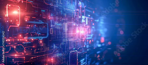 Background wall of data stream in perspective POV backdrop fading away - Holographic glowing information of complex artificial intelligence tasks