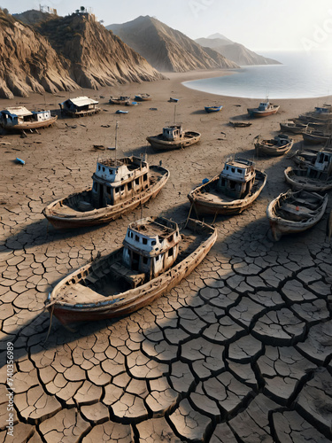 Illustration Rivers dry up from pollution genarative ai photo