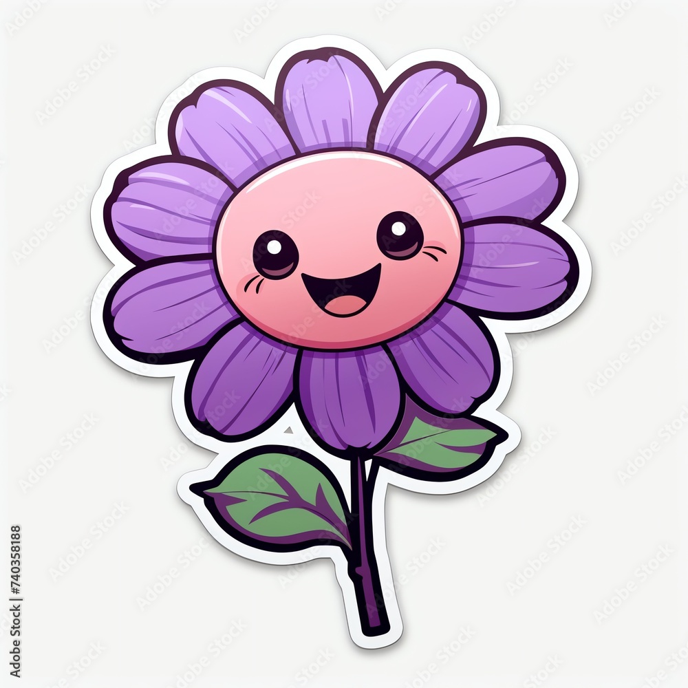 cute purple cartoon flower sticker