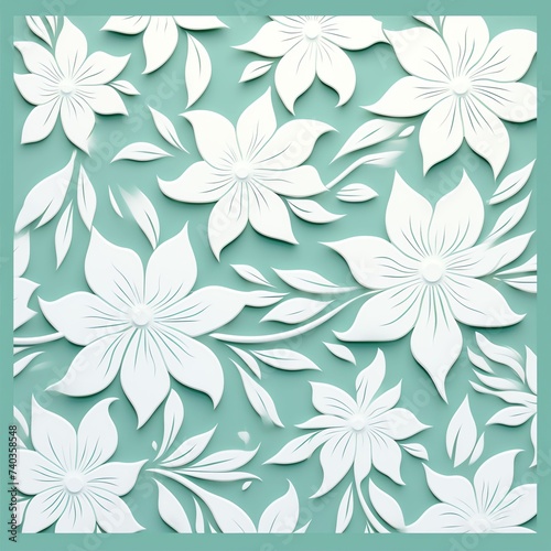 White flower pattern on pale mint green background