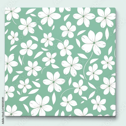 White flower pattern on pale mint green background