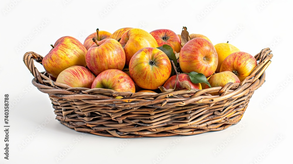 Fresh apples in basket on white background with reflection, isolated healthy fruits Fresh apples in basket on white background with reflection, isolated healthy fruits